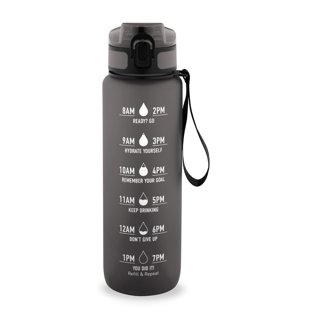 ERIKSSON. Bouteille en PET recyclé (100 % rPET), ornée de citations motivantes et d'indications horaires pour vous encourager à boire de l'eau et à rester hydraté tout au long de la journée