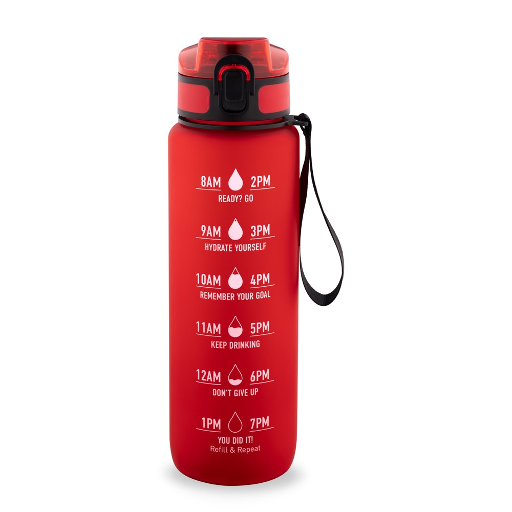 ERIKSSON. Bouteille en PET recyclé (100 % rPET), ornée de citations motivantes et d'indications horaires pour vous encourager à boire de l'eau et à rester hydraté tout au long de la journée