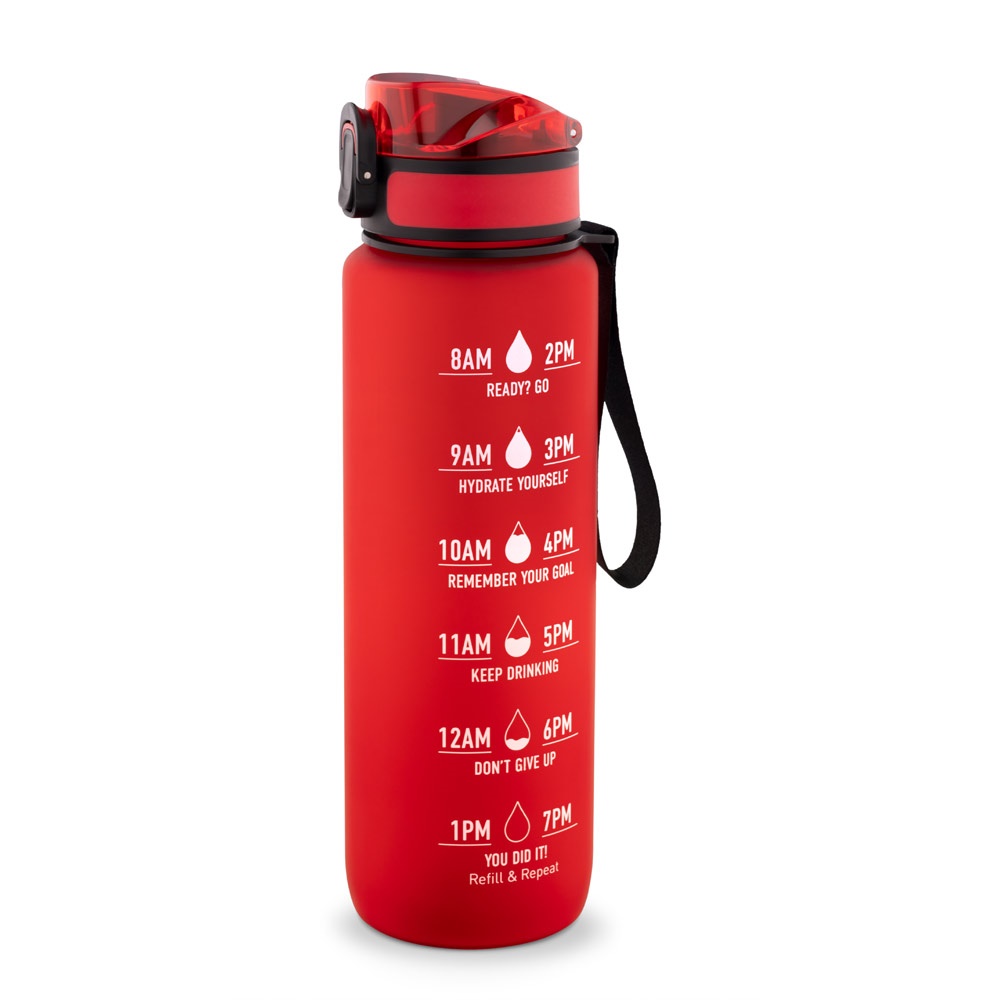 ERIKSSON. Bouteille en PET recyclé (100 % rPET), ornée de citations motivantes et d'indications horaires pour vous encourager à boire de l'eau et à rester hydraté tout au long de la journée
