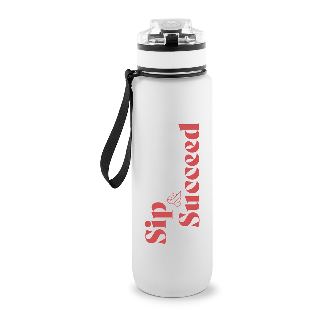 ERIKSSON. Bouteille en PET recyclé (100 % rPET), ornée de citations motivantes et d'indications horaires pour vous encourager à boire de l'eau et à rester hydraté tout au long de la journée