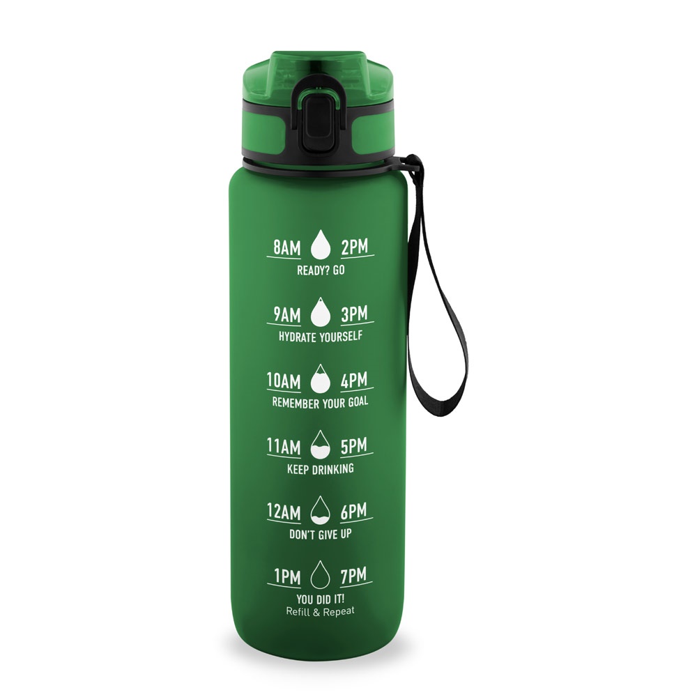 ERIKSSON. Bouteille en PET recyclé (100 % rPET), ornée de citations motivantes et d'indications horaires pour vous encourager à boire de l'eau et à rester hydraté tout au long de la journée