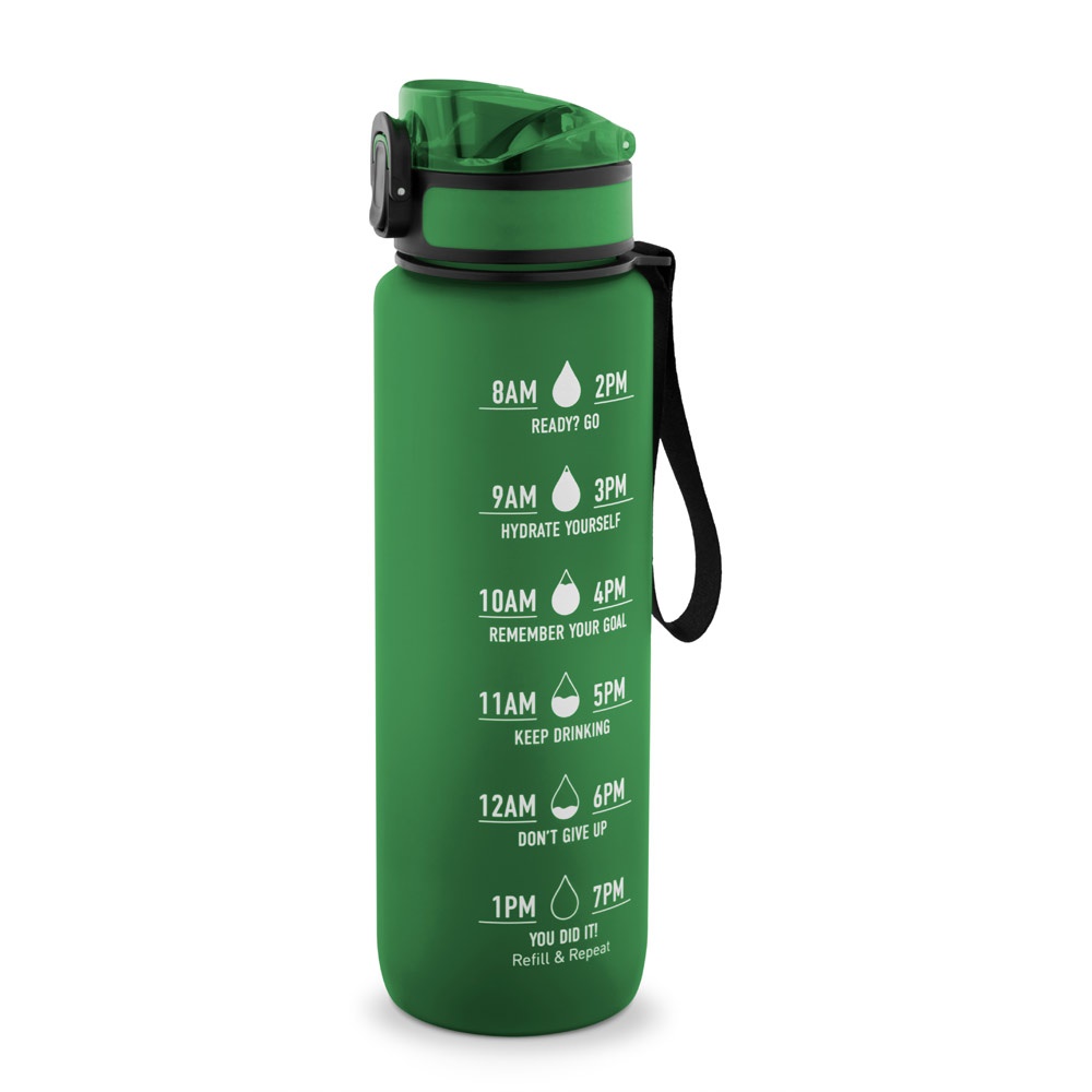 ERIKSSON. Bouteille en PET recyclé (100 % rPET), ornée de citations motivantes et d'indications horaires pour vous encourager à boire de l'eau et à rester hydraté tout au long de la journée