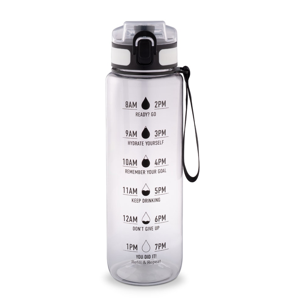 ERIKSSON. Bouteille en PET recyclé (100 % rPET), ornée de citations motivantes et d'indications horaires pour vous encourager à boire de l'eau et à rester hydraté tout au long de la journée