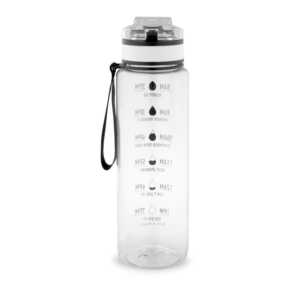 ERIKSSON. Bouteille en PET recyclé (100 % rPET), ornée de citations motivantes et d'indications horaires pour vous encourager à boire de l'eau et à rester hydraté tout au long de la journée