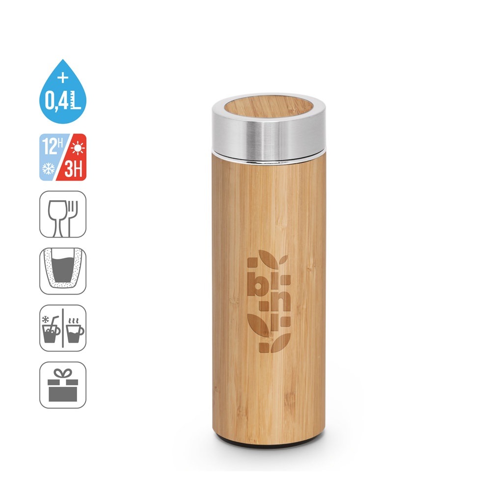 NATUREL. Bambusová a nerezová (90 % recyklovaných) termofľaša 430 ml