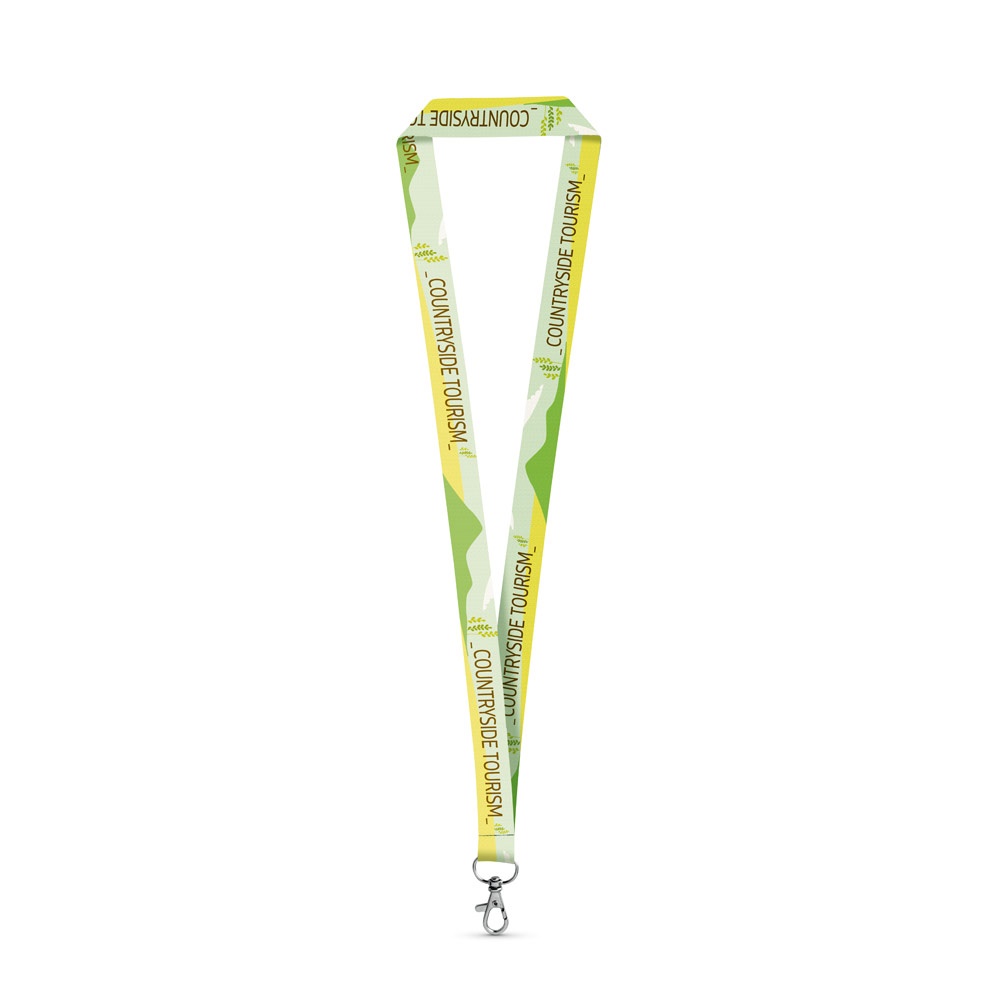 WINDSOR. Tour de cou pour sublimation en polyester recyclé (100% rPET) avec mousqueton