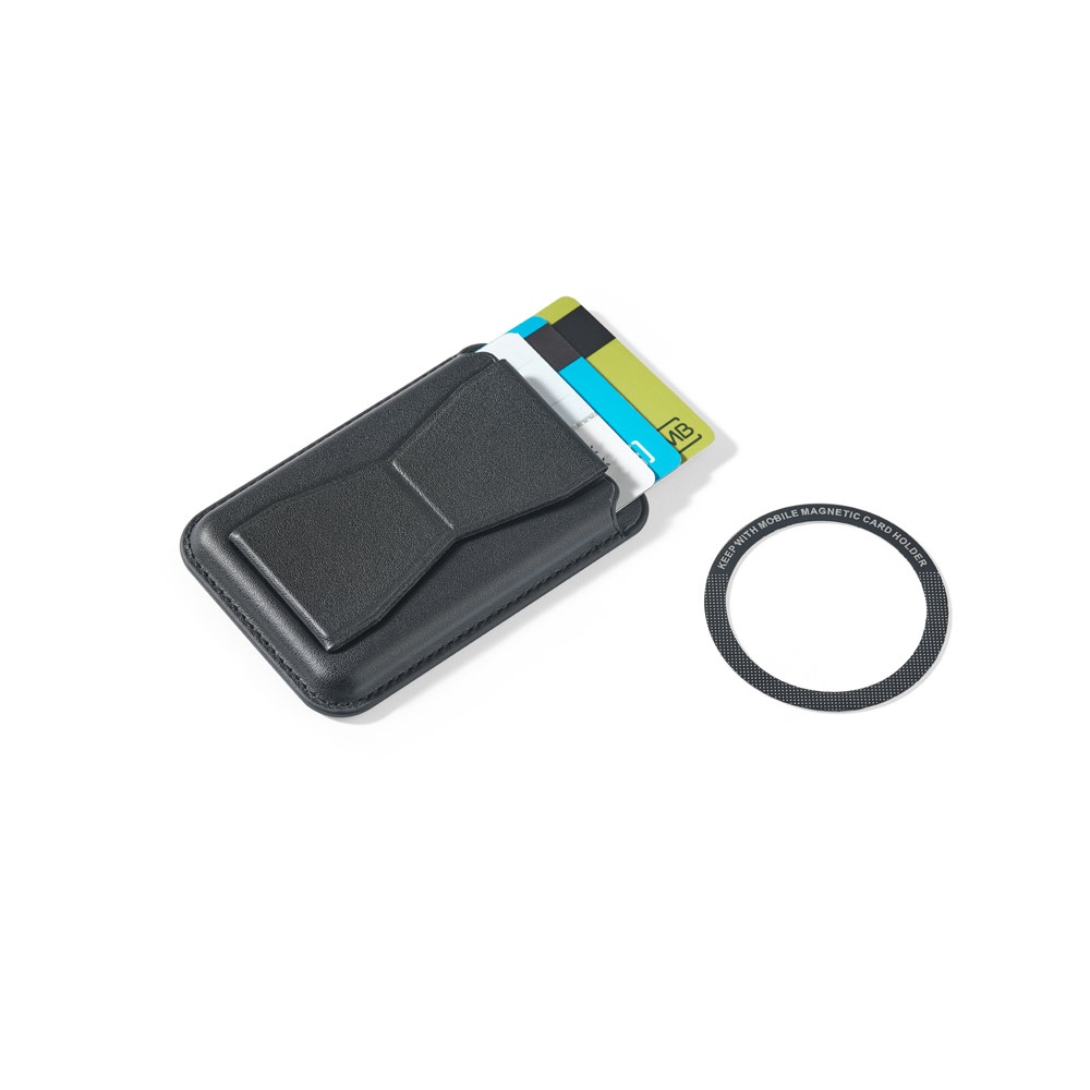 CONNOR. Porte-cartes magnétique en cuir PU, se fixe facilement à l'arrière de votre téléphone portable, avec blocage RFID