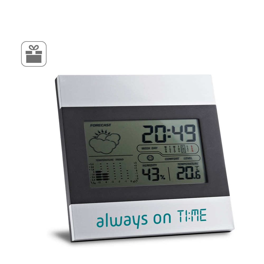 DENE. Desktop meteorološka stanica sa aluminijumskim i ABS LCD ekranom