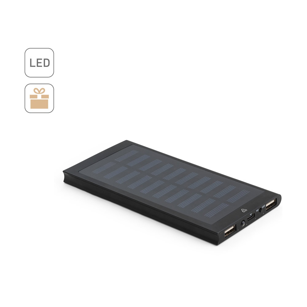 CLERK. 8 000 mAh power banka so solárnym panelom zo 100% recyklovaného hliníka