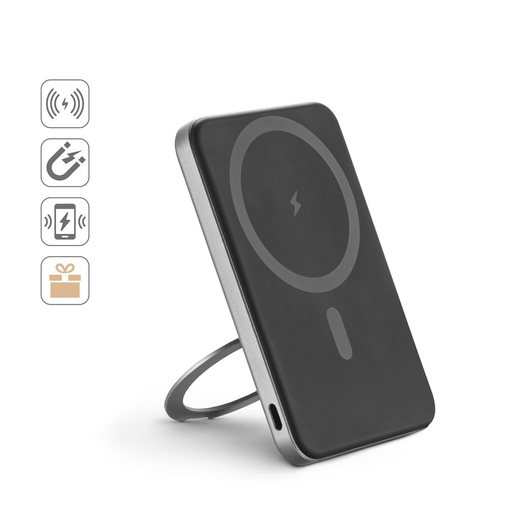 WARSHEL 5. 5 000 mAh magnetická power banka s 15W superrýchlou bezdrôtovou nabíjačkou z recyklovaného ABS (100% rABS) so stojanom