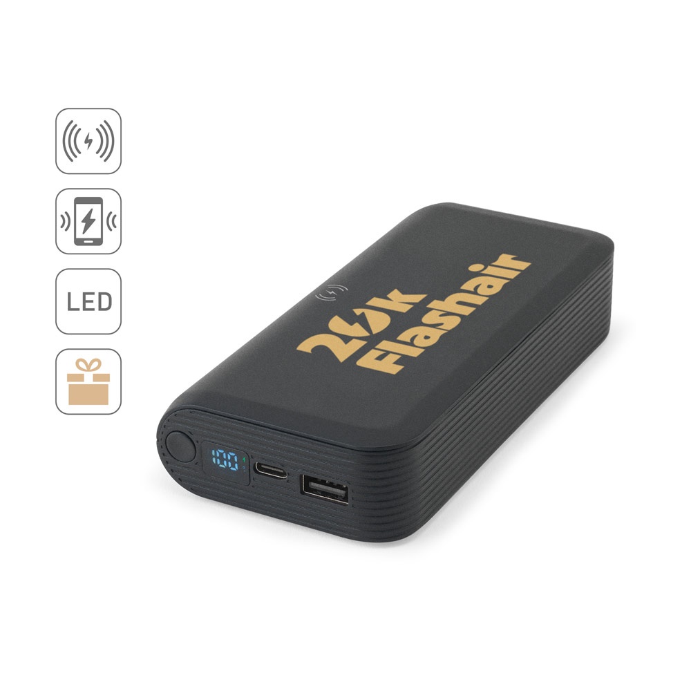 BECKER 20. 20 000 mAh power banka z recyklovaného ABS (100% rABS) s 15W superrýchlou bezdrôtovou nabíjačkou