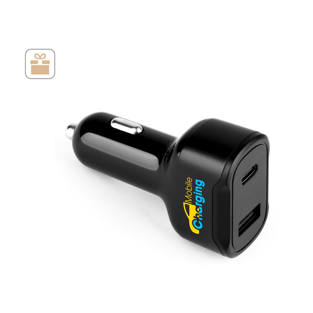 DIRAC. Adaptér do zapaľovača cigariet s portom USB-A 18W a USB-C 20W v recyklovaný ABS (100 % rABS)