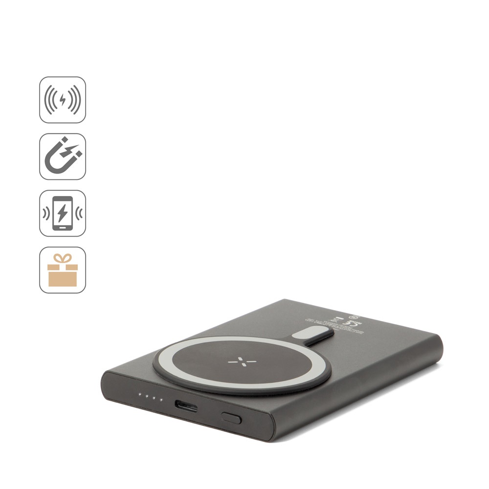 WRIGHT 5. Magnetická powerbanka s rýchlym nabíjaním z recyklovaného hliníka a recyklovaného ABS 5 000 mAh
