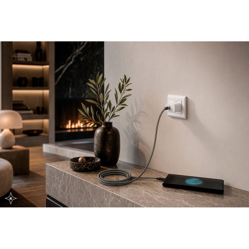NADELLA. Kábel USB-C na USB-C s opleteným polyesterovým káblom (60 W) a magnetickým systémom pre jednoduché navíjanie