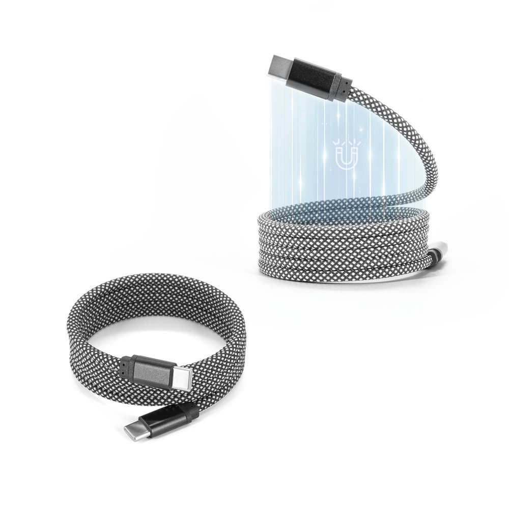 NADELLA. Cabo USB-C para USB-C com cordão entrelaçado (60 W) e sistema magnético que facilita o enrolamento, em poliéster