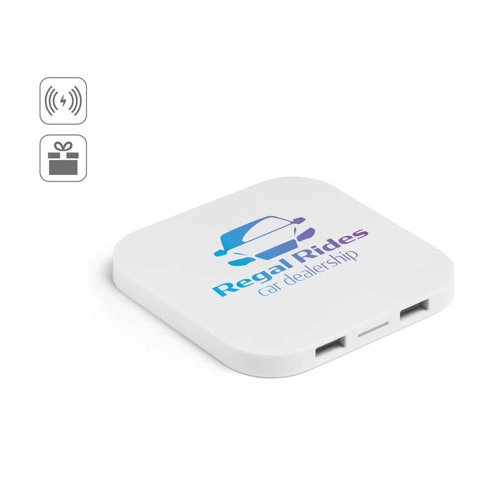 CAROLINE. Super brzi bežični punjač od recikliranog ABS-a (60% rABS) i 15W sa HUB 2 USB-A porta