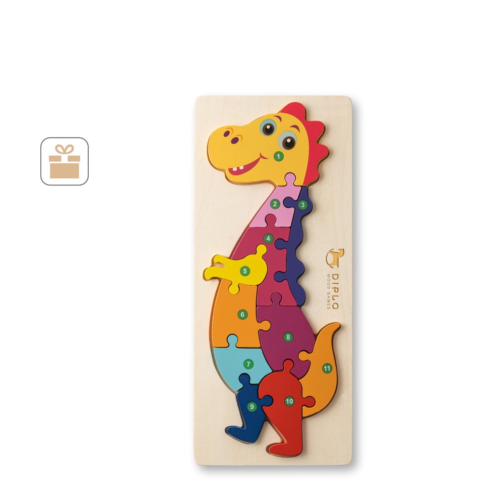 DIPLODOCO. Puzzle v tvare dinosaura v borovicovej preglejke