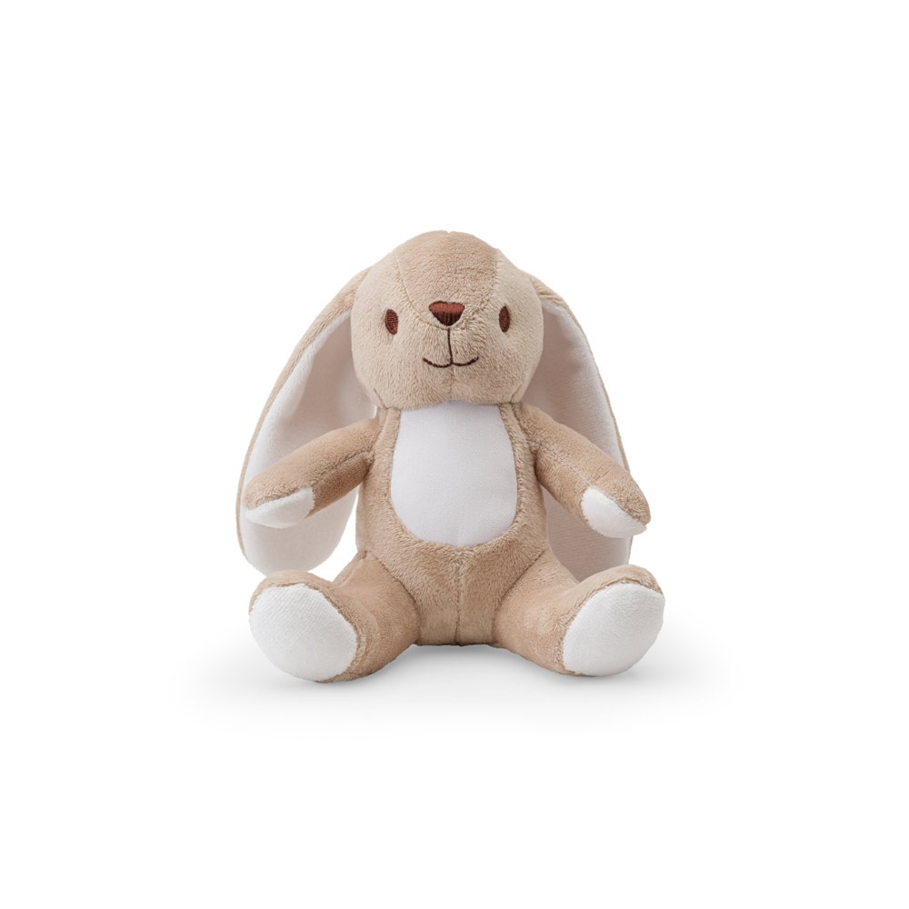 RABBY. Peluche en polyester en forme de lapin, avec son propre tissu pour la personnalisation