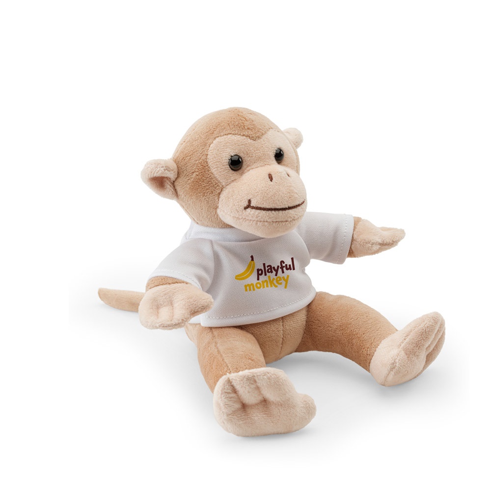 Vue 5 de MONKY. Peluche en forme de singe avec t-shirt