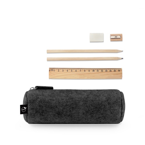 NOMAD. Estojo multifunções em feltro reciclado (100% rPET), com régua, lápis, borracha e afia