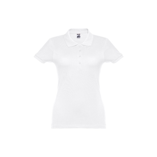 THC EVE WH. Polo cintado para senhora de manga curta em algodão cardado