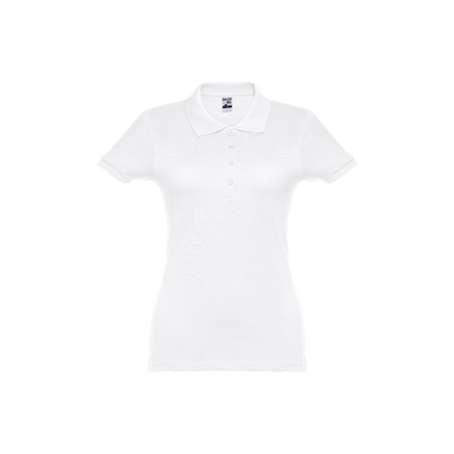 THC EVE WH. Polo cintado para senhora de manga curta em algodão cardado