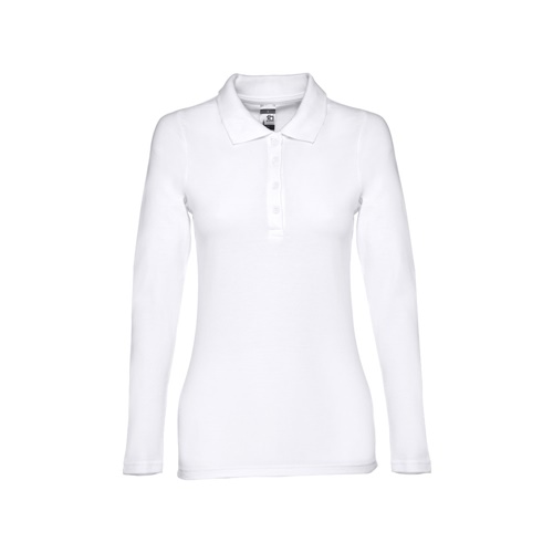 THC BERN WOMEN WH. Polo de manga comprida para senhora em algodão cardado