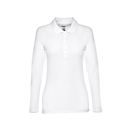 THC BERN WOMEN WH. Polo de manga comprida para senhora em algodão cardado