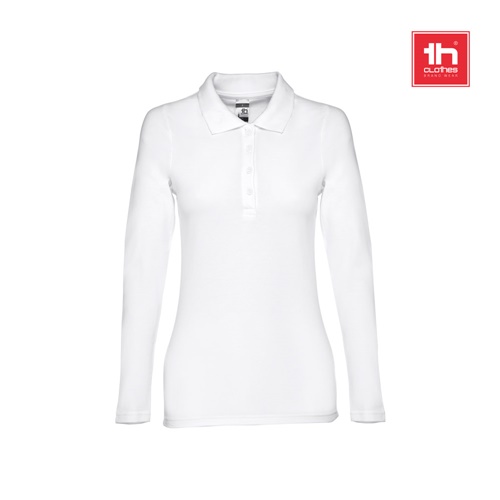 THC BERN WOMEN WH. Polo de manga comprida para senhora em algodão cardado