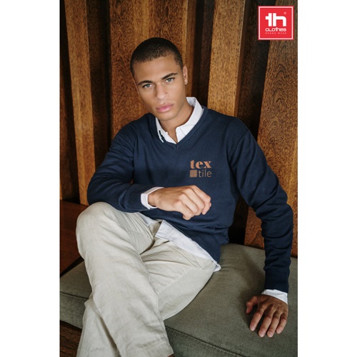 THC MILAN. Pullover com decote em" V" para homem em algodão e poliamida