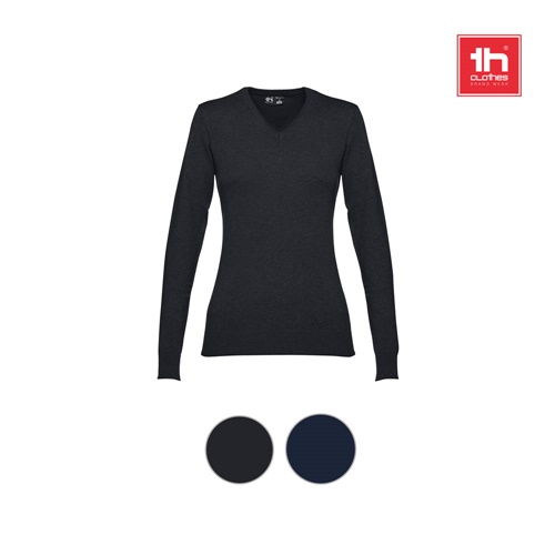 THC MILAN WOMEN. Pullover com decote em" V" para senhora em algodão e poliamida