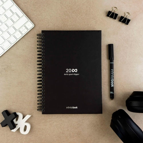 STARTER KIT INFINITE PLANNER A5. Kit composto um "Infinite Diary", kit de limpeza, marcador e suporte de marcador