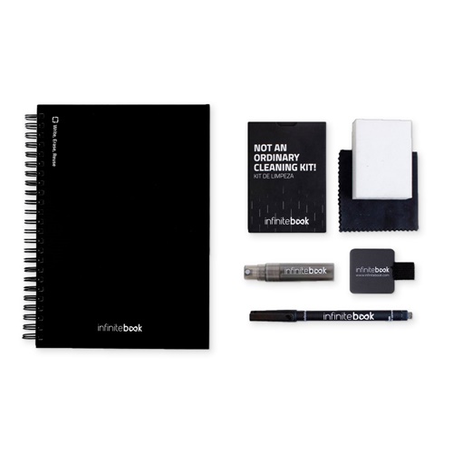STARTER KIT INFINITEBOOK A5. Kit composto um "Infinitebook", kit de limpeza, marcador e suporte de marcador
