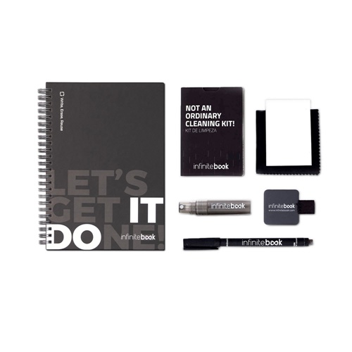 STARTER KIT INFINITEBOOK. Kit composto por “Infinitebook” com com capa dura, 1 kit de limpeza, 1 marcador e 1 suporte para esferográfica