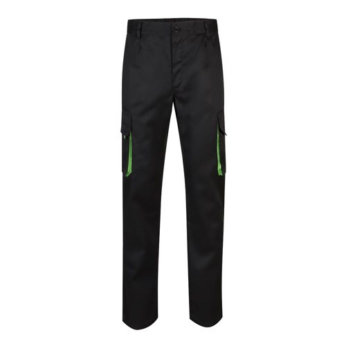 VL HYPNOS. Calças bicolor em sarja multibolsos (200g/m²), em algodão (35%) e poliéster (65%)