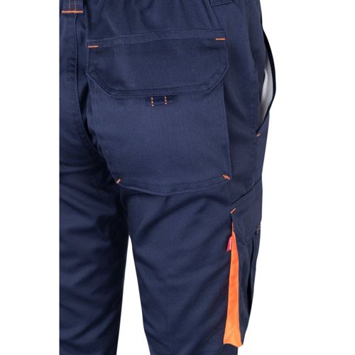 VL FIDES. Calças stretch bicolor multibolsos (240g/m²), em algodão (46%), EME (38%) e poliéster (16%)