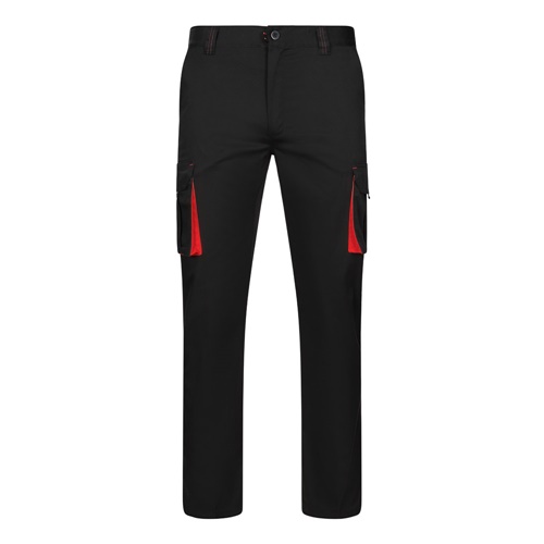VL FIDES. Calças stretch bicolor multibolsos (240g/m²), em algodão (46%), EME (38%) e poliéster (16%)