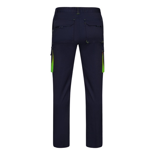 VL FIDES. Calças stretch bicolor multibolsos (240g/m²), em algodão (46%), EME (38%) e poliéster (16%)