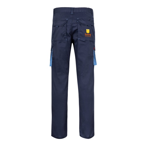 VL FIDES. Calças stretch bicolor multibolsos (240g/m²), em algodão (46%), EME (38%) e poliéster (16%)
