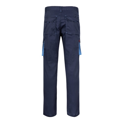 VL FIDES. Calças stretch bicolor multibolsos (240g/m²), em algodão (46%), EME (38%) e poliéster (16%)