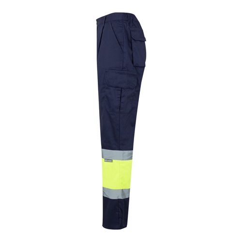 VL ATHENA. Calças bicolor em sarja (210g/m²), forradas, multibolsos, em algodão (20%) e poliéster (80%)