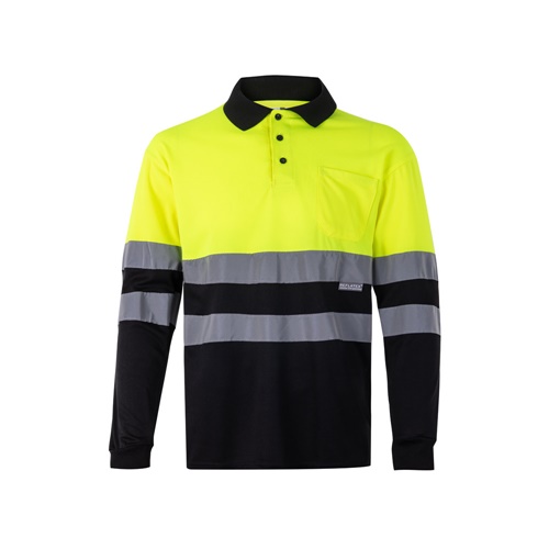 VL VULCAN. Polo bicolor bird-eye (160g/m²) de manga comprida, em poliéster (100%)