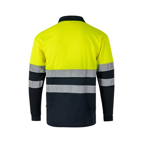 VL VULCAN. Polo bicolor bird-eye (160g/m²) de manga comprida, em poliéster (100%)
