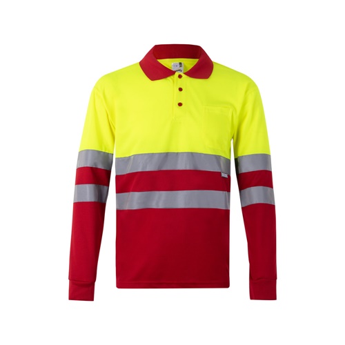 VL VULCAN. Polo bicolor bird-eye (160g/m²) de manga comprida, em poliéster (100%)