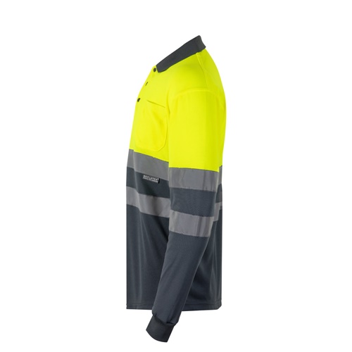 VL VULCAN. Polo bicolor bird-eye (160g/m²) de manga comprida, em poliéster (100%)