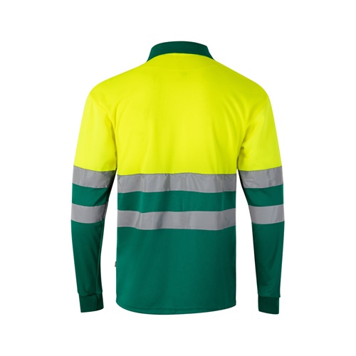 VL VULCAN. Polo bicolor bird-eye (160g/m²) de manga comprida, em poliéster (100%)