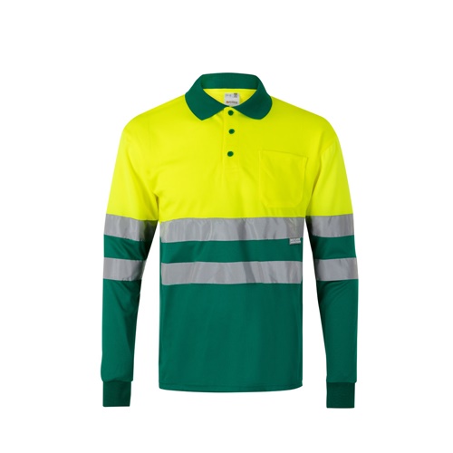 VL VULCAN. Polo bicolor bird-eye (160g/m²) de manga comprida, em poliéster (100%)