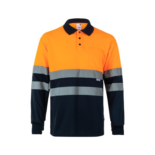 VL VULCAN. Polo bicolor bird-eye (160g/m²) de manga comprida, em poliéster (100%)