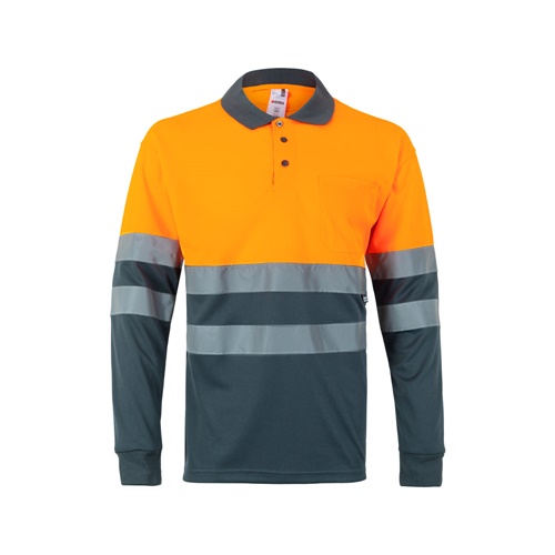 VL VULCAN. Polo bicolor bird-eye (160g/m²) de manga comprida, em poliéster (100%)