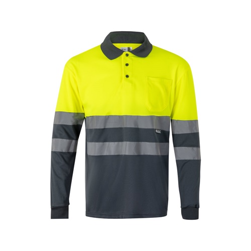 VL VULCAN LARGE. Polo bicolor bird-eye (160g/m²) de manga comprida, em poliéster (100%)